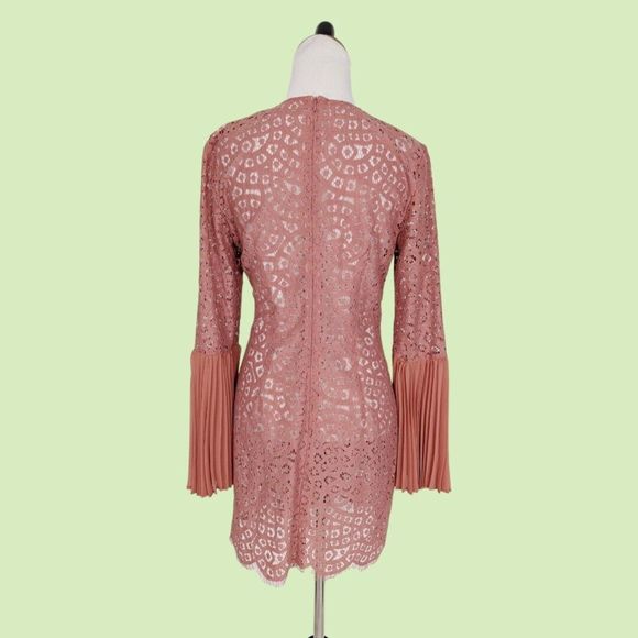 Revolve KEEPSAKE Be The One Lace Pleat Bell Sleeve Mini Dress S -No Slip Dress - Picture 2 of 4